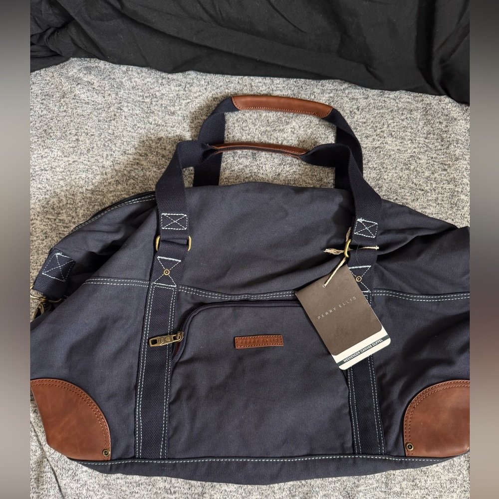 Perry Ellis Stylish Navy and Brown Men's Bag